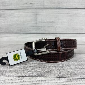 John Deere Men's Brown Leather Embossed Belt Size Large (38/40)